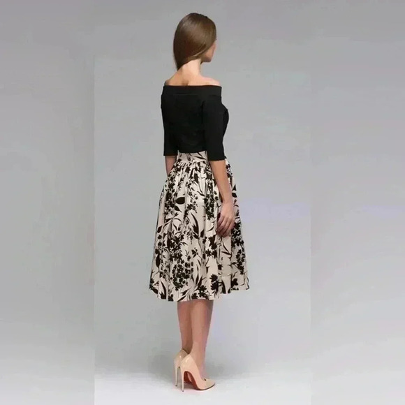 NWT RICCO BRUNO Women’s Midi Dress Black Beige Off Shoulders Size L - Picture 3 of 11